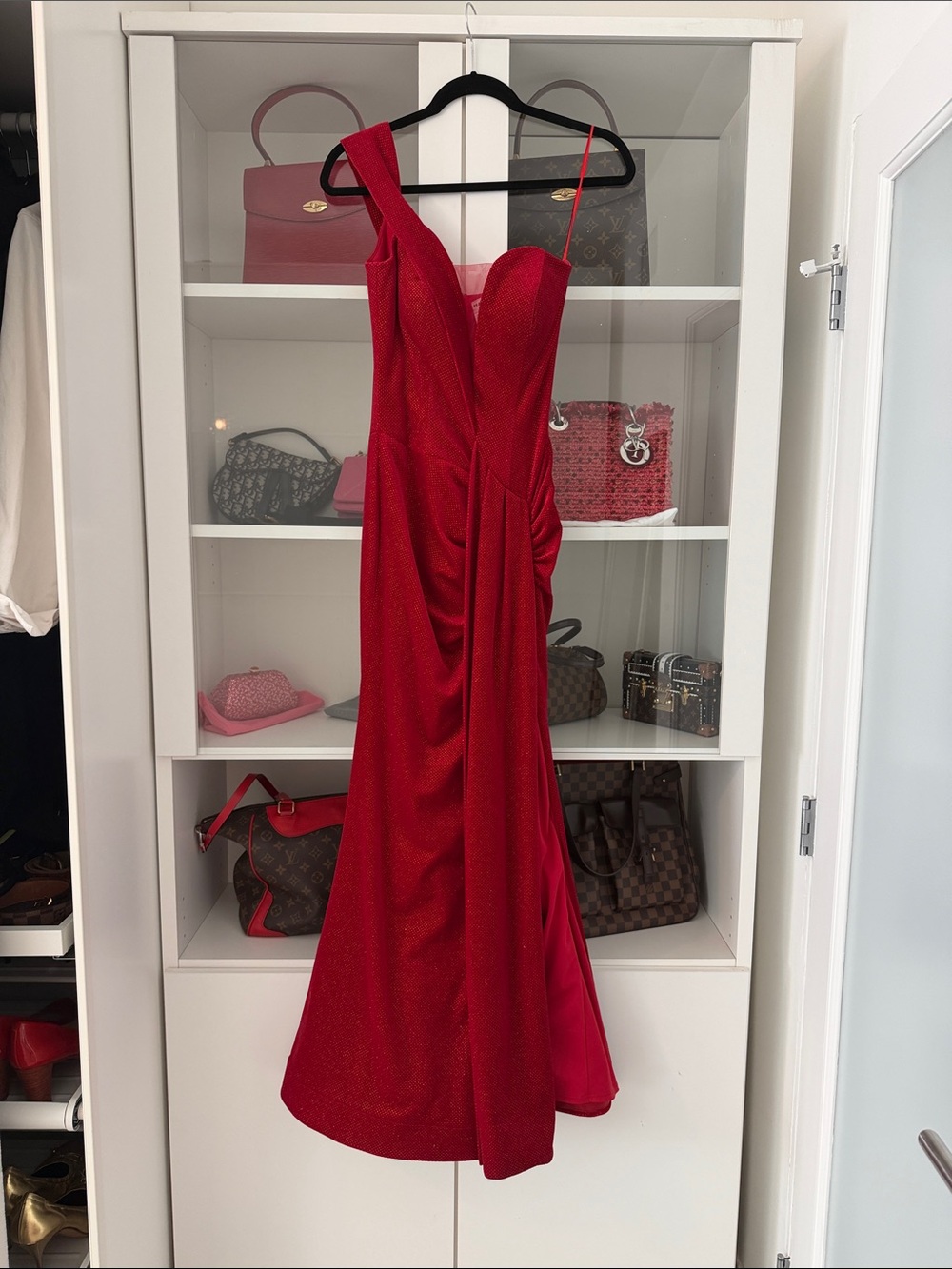 May Queen Red One-Shoulder Evening Gown --like new